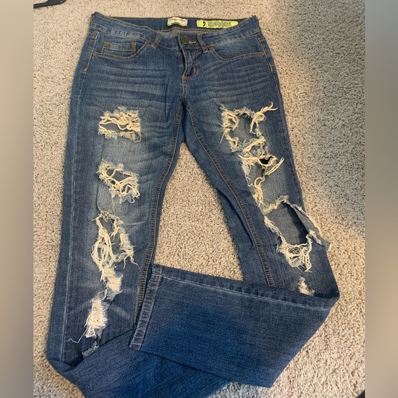 Indigo Rein Jeans Womens Ankle Skinny Stretch Denim Distressed Size 5. - Picture 1 of 9